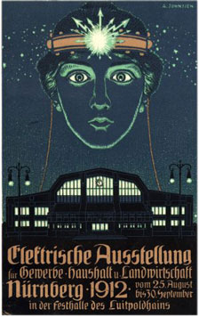 Historische Postkarte der Elektrischen Ausstellung für Gewerbe, Haushalt und Landwirtschaft“ in Nürnberg, 1912 (Foto: BWA)