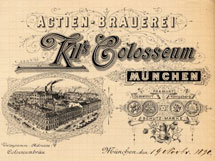 Briefkopf von Kils Colosseum 1890: In dem Vergnügungslokal trat Karl Valentin in den 1920er Jahren mit den Stücken 'Orchesterprobe' und 'Raubritter vor München' auf.