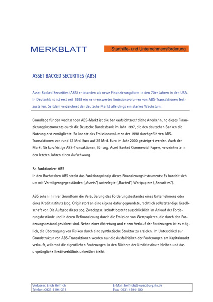 Merkblatt Asset Back Securities