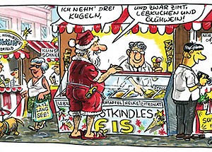 Cartoon WiM 2006|12 – Christkindlesmarkt in Zeiten des Klimawandels