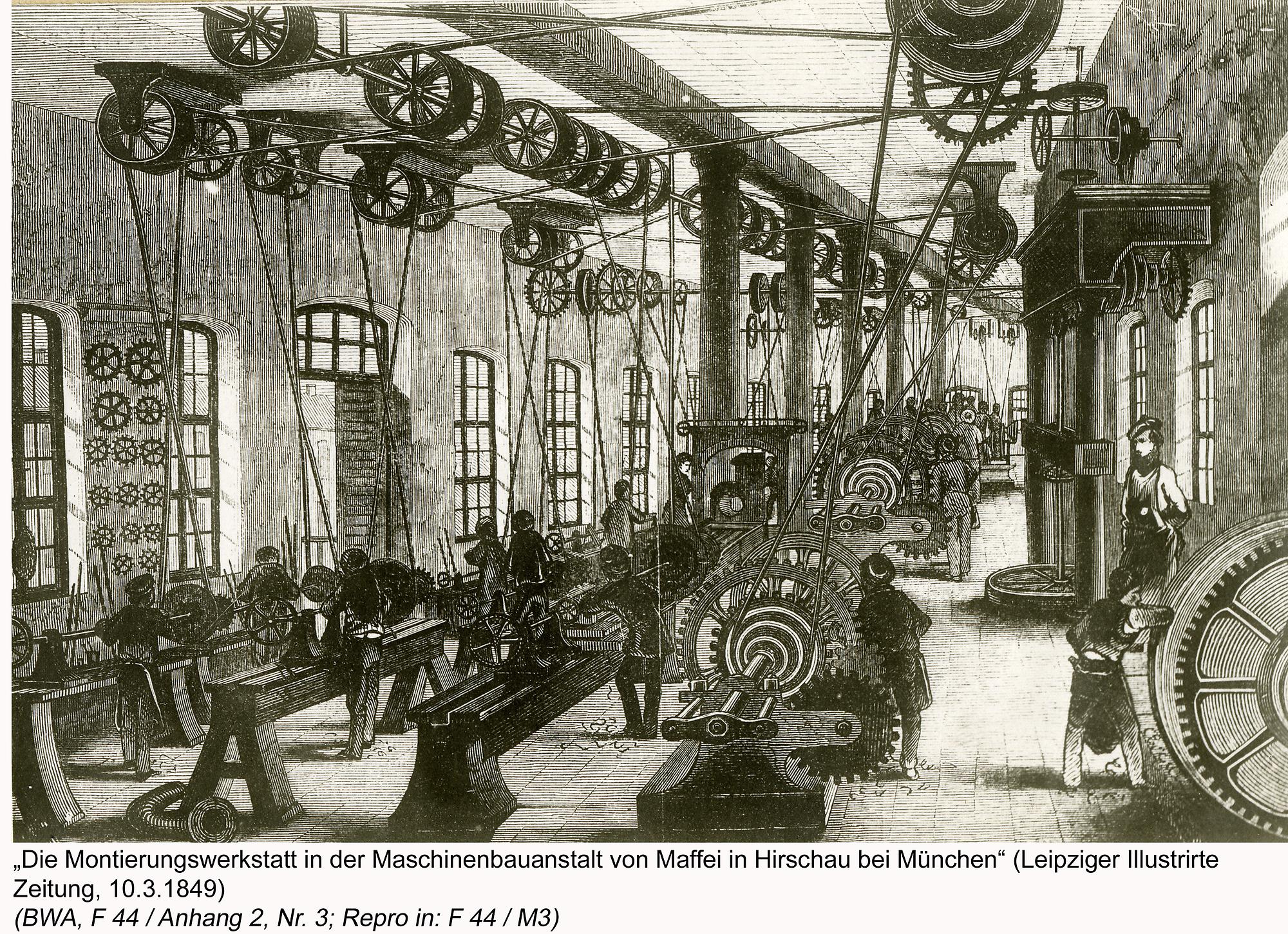 Dreherei in der Maschinenfabrik J.A. Maffei, München, 1849