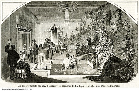 Historischer Stich mit Ansicht der Naturheilanstalt Steinbacher, 1858. (Foto: BWA)