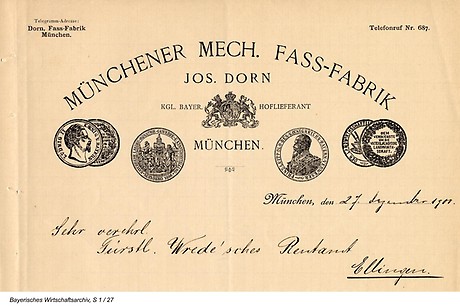 Briefkopf der Mechanischen Fassfabrik Josef Dorn, 1900(Foto: BWA)