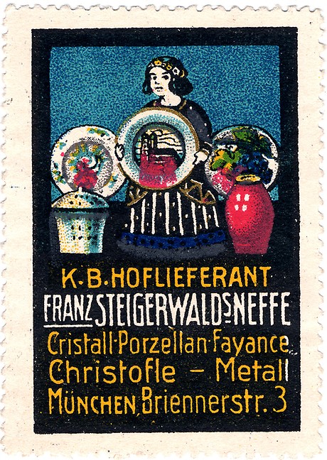 Reklamemarke der Glashandlung F. Steigerwald, um 1905(Foto: BWA)