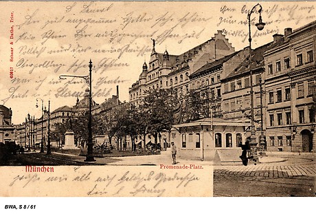 Promenadeplatz mit Blick auf den Bayerischen Hof, um 1900. (Foto: BWA)