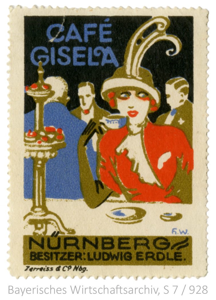 Werbemarke Cafe Gisela Nürnberg, um 1900