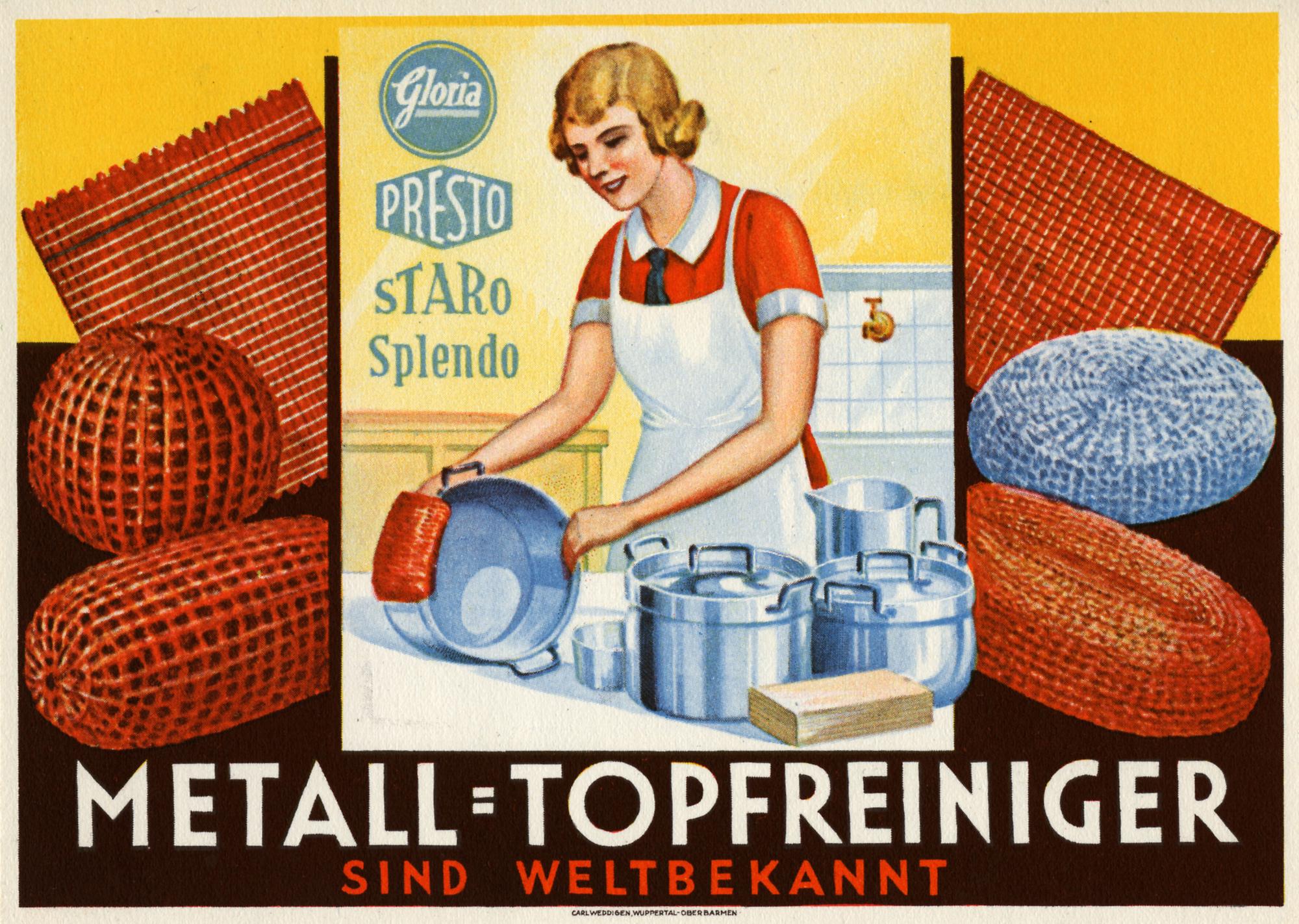 Ganzjährig im Einsatz: Metalltopfreiniger aus der Christbaumschmuckfabrik Fritz Stadelmann, um 1930