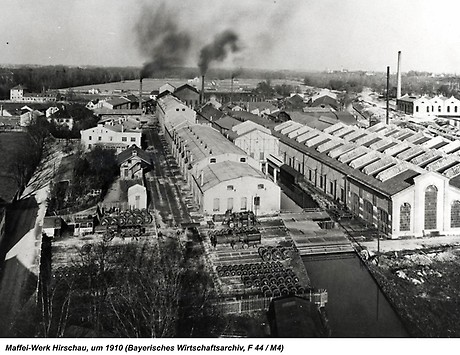 Ansicht der Lokomotivfabrik J. A. Maffei in der Hirschau, um 1910. (Foto: BWA)