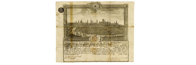 Zeugnis des Münchner Hafner-Gesellen Joseph Mittermayr für 9-jährige Tätigkeit, 1799
