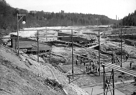 Bau des zweiten Kraftwerks der Isarwerke bei Pullach, um 1904.(Foto: BWA)