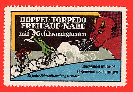 Reklamemarke für die Torpedo-Freilaufnabe, um 1905(Foto: BWA)