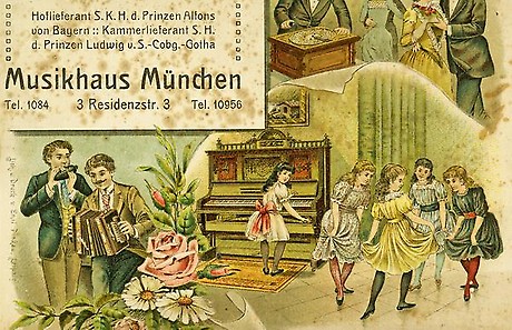 „Wir machen Musik“: Werbung von J. B. Westermair, Musikhaus München, um 1890‎ (Foto: BWA)