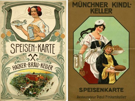 Bilder der Speisekarten des Hacker-Bräu-Kellers und Münchner Kindl-Kellers