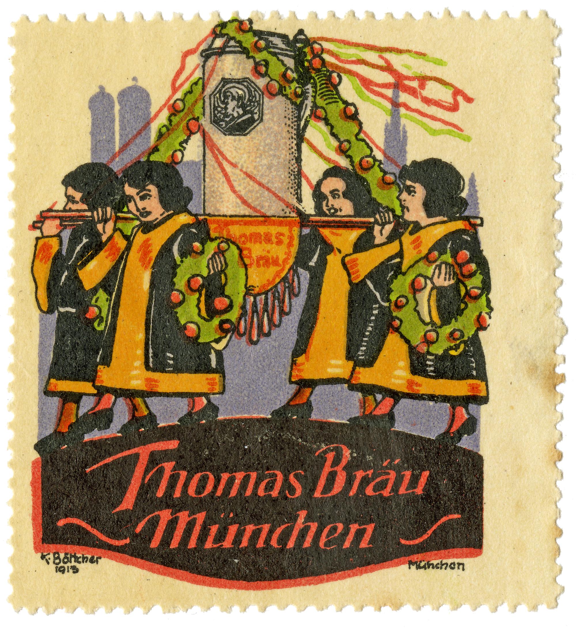 Reklamemarke mit Werbung für den Thomasbräu, 1913