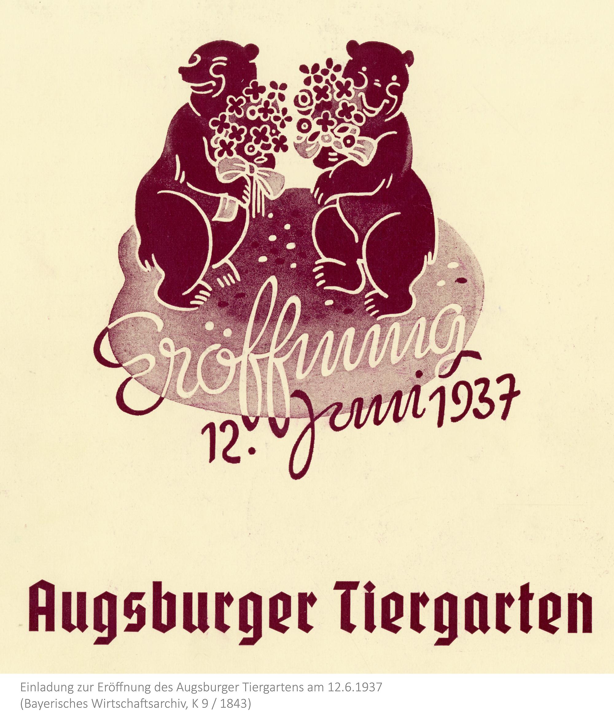 Einladungskarte für die Eröffnung des Augsburger Tiergartens, 1937