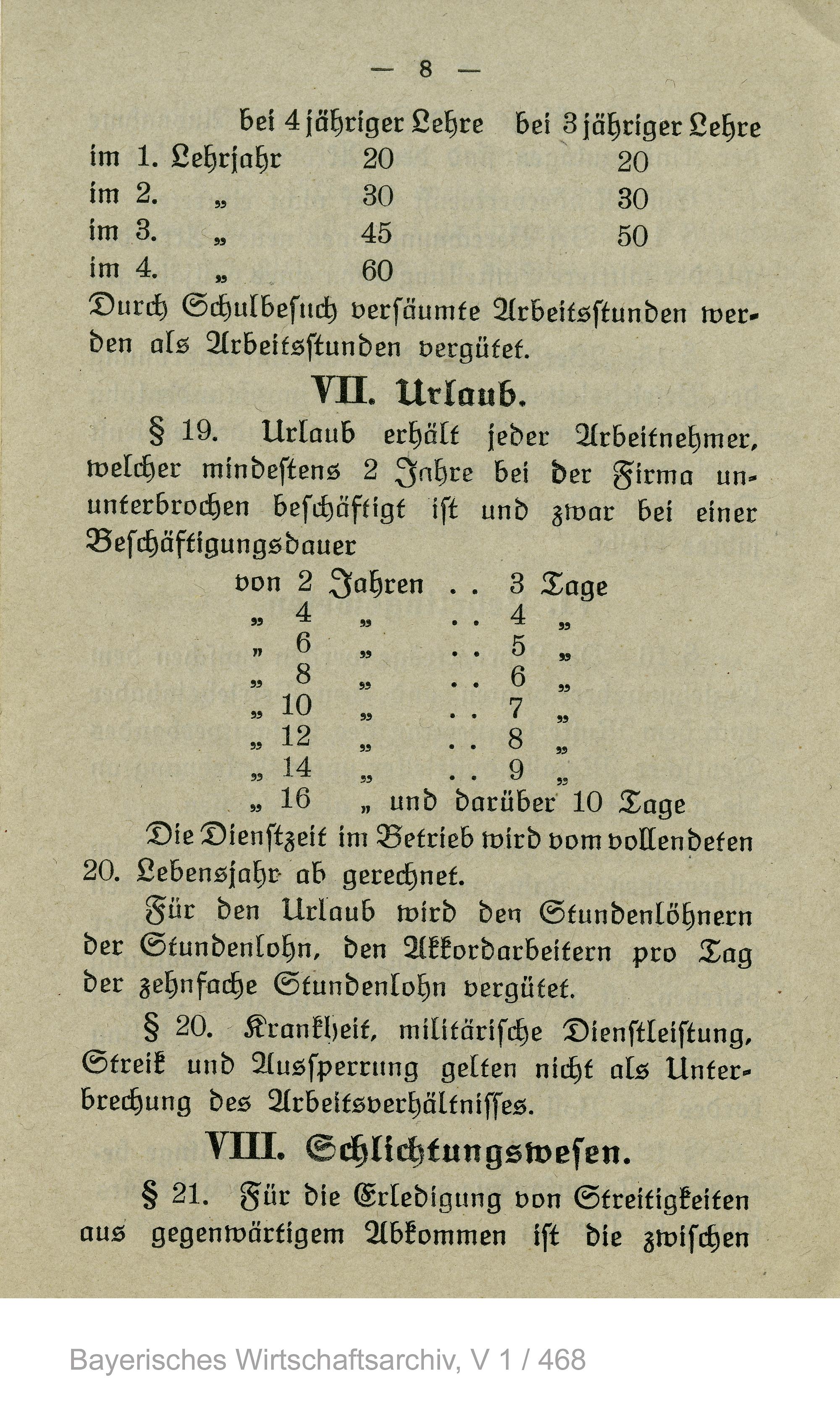 Der erste Tarifvertrag in der bayerischen Metallindustrie vom 14. April 1919 mit Bestimmungen zum Urlaub