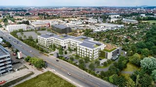 Luftbild des neuen Standorts von der Firma Gertek im „Paolo Business Park“ in der Nürnberger Von-der-Tann-Straße.