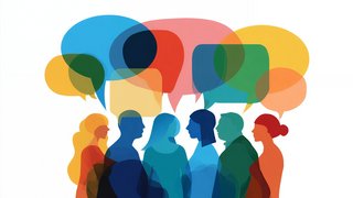 Menschen kommunizieren, dargestellt durch bunte Sprechblasen. Menschen kommunizieren miteinander, dargestellt durch bunte Sprechblasen.