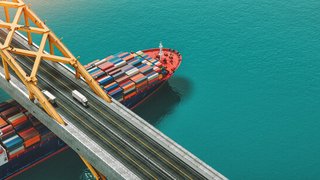 top view large container ship, transportation system