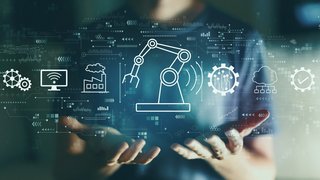 Smart industry concept with young man