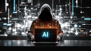 Ai Hacker Using Laptop at Night Cyber Security Threat